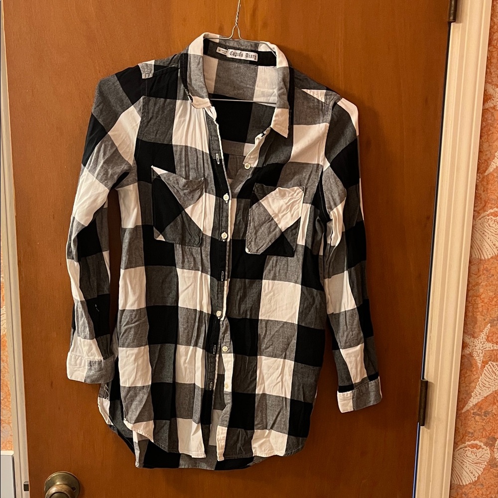Black and White Plaid Button Down Shirt